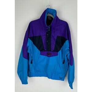 Edelweiss Mens Vintage Nylon Jacket Coat Size Medium Blue Purple Ski Winter Y2K